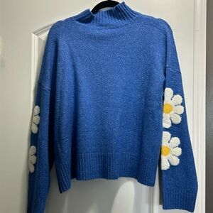 XL Ultra Flirt Blue Mock Neck Cropped Sweater